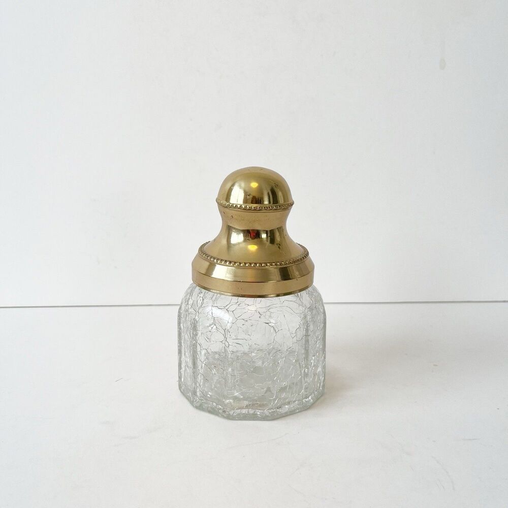 Vintage 1980s Croscill Home Saxony Gold Lid Crackle Glass Jar 5.5 in Storage